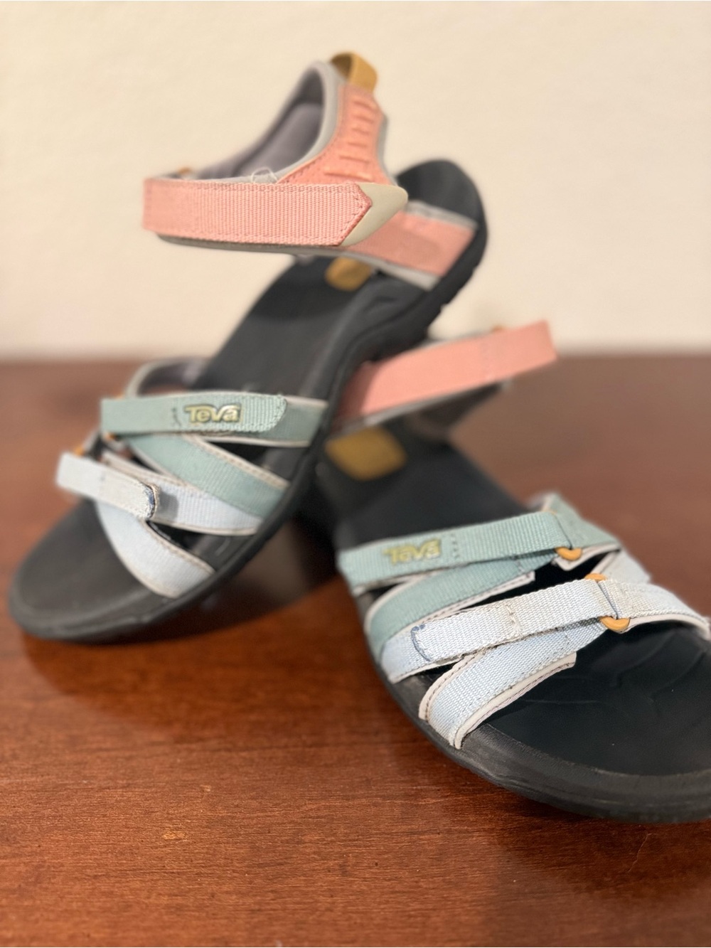 Teva Strappy Outdoor Sandals in Pink, Mint, Light Blue. Still in website